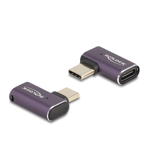 Delock USB Adapter 40 Gbps USB Type-C PD 3.1 240 W csatlakozódugóval - csatlakozóhüvellyel, ívelt bal / jobb 8K 60 Hz fém