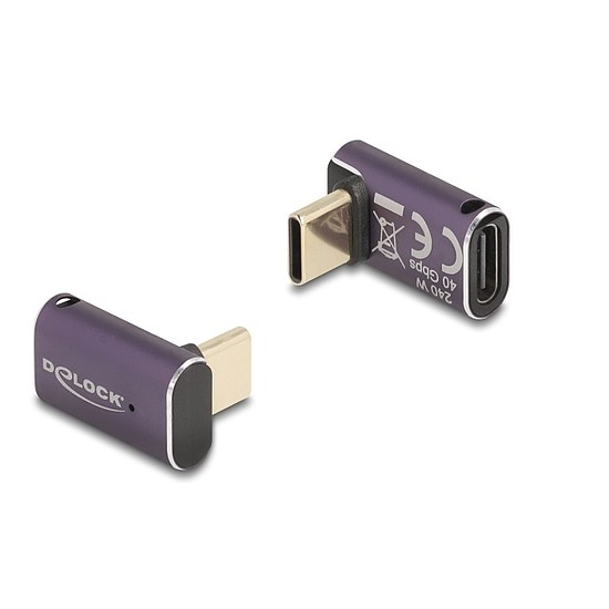 Delock USB Adapter 40 Gbps USB Type-C PD 3.1 240 W csatlakozódugóval - csatlakozóhüvellyel, ívelt 8K 60 Hz fém