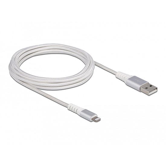 Delock USB adat- és töltőkábel iPhone , iPad és iPod DuPont Kevlar készülékhez fehér 3 m (83003)
