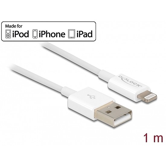 Delock USB adat- és töltőkábel iPhone , iPad és iPod készülékhez fehér 1 m (83000)
