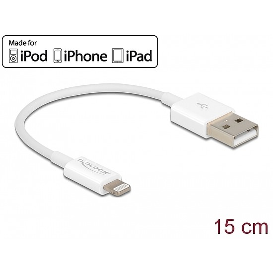 Delock USB adat- és töltőkábel iPhone , iPad és iPod készülékhez fehér 15 cm (83001)