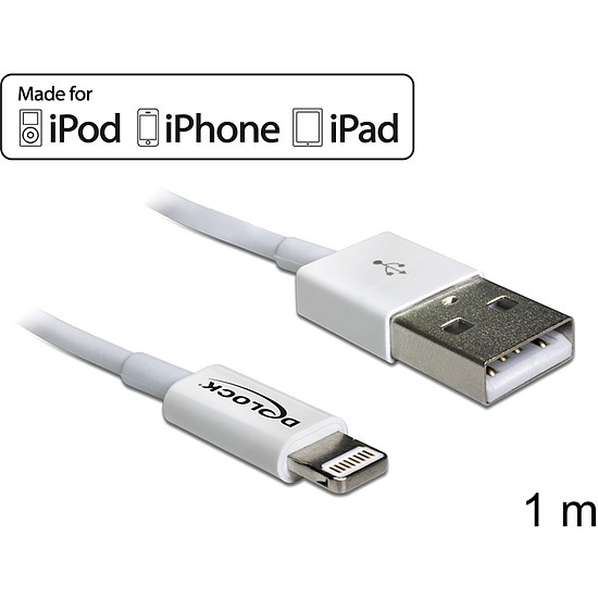 Delock USB adat- és töltokábel iPhone, iPad és iPod készülékhez fehér (83560)