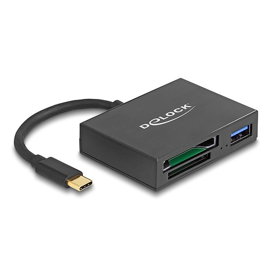 Delock USB-C kártyaolvasó XQD és SD memória kártyákhoz, valamint egy USB 5 Gbps A-típusú port