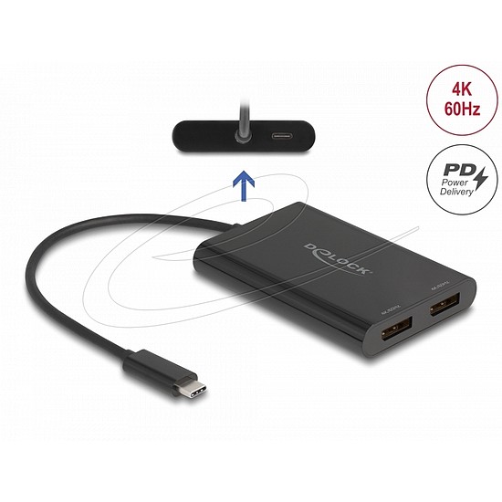 Delock USB Type-C adapter 2 x DisplayPort 4K 60 Hz-hez DisplayLink grafikával és USB PD-vel