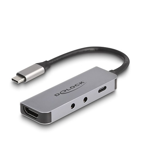 Delock USB Type-C adapter - HDMI 4K 60 Hz és fejhallgató, valamint mikrofonhoz port + USB Type-C csatlakozó PD 95 W