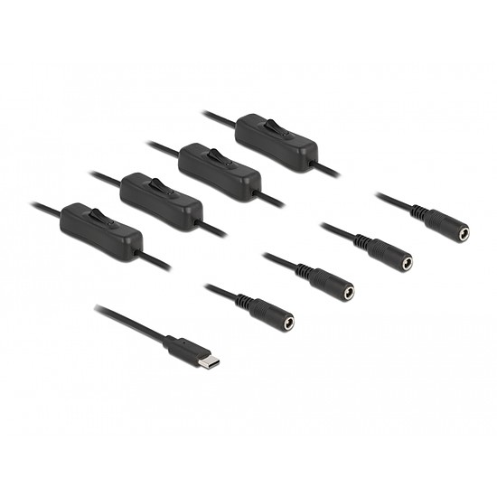 Delock USB Type-C apa 4 db. DC 5,5 x 2,1 mm anya csatlakozójú, 1 méter hosszú kábel (86802)