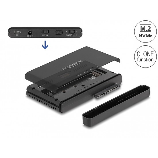 Delock USB Type-C átalakító 1 db. M.2 NVMe SSD + 1 db. SATA SSD / HDD klón funkcióval (64190)