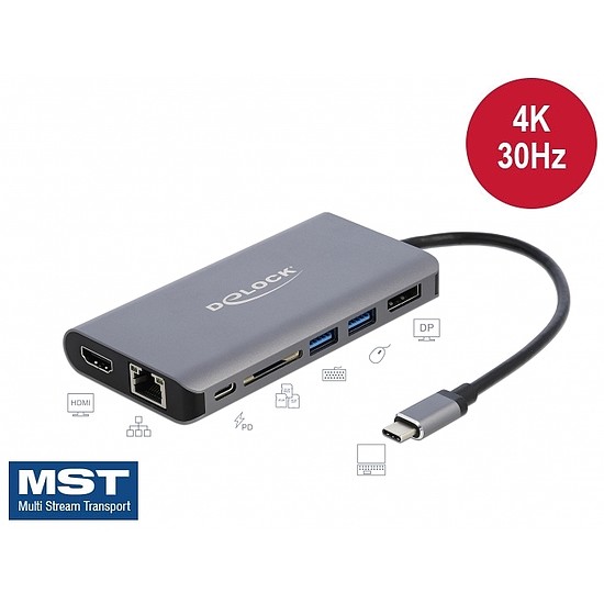 Delock USB Type-C dokkolóállomás 4K - HDMI / DP / USB 3.0 / SD / LAN / PD 3.0 (87683)