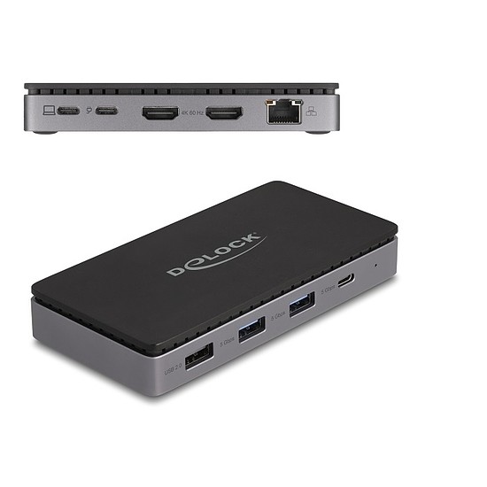 Delock USB Type-C dokkolóállomás 4K - hoz kettős HDMI MST / USB / Gibabit LAN / PD 3.0 85 W