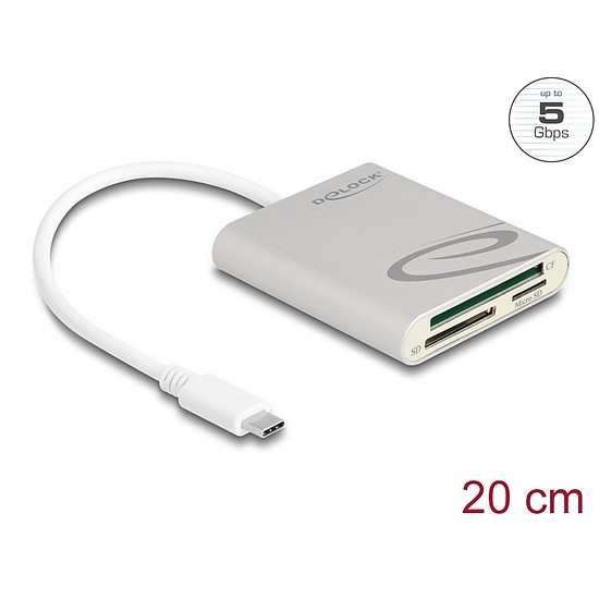 Delock USB Type-C kártyaolvasó Compact Flash, SD vagy Micro SD memóriakártyákhoz (91005)