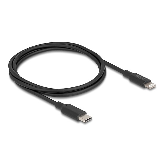 Delock Vékony, adat és töltő kábel USB Type-C - Lightning iPhone , iPad , iPod eszközökhöz, fekete 1 m Mfi