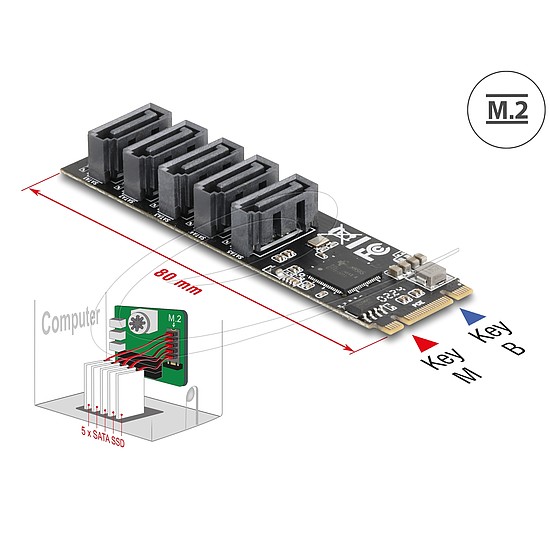Delock Vezérlő M.2 2280 kulcs B+M apa - 5 x SATA