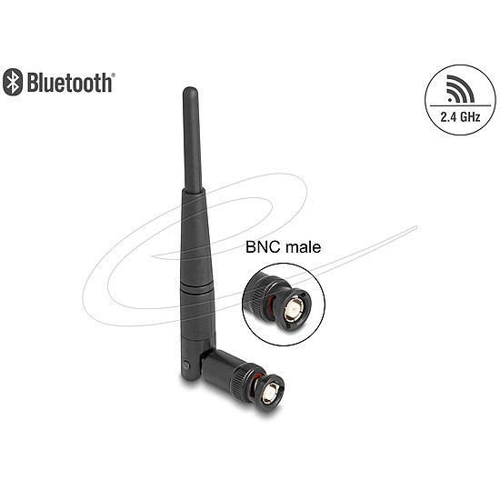 Delock WiFi 2,4 GHz antenna BNC-dugó 2 dBi 14,5 cm mindenirányú, dönthető csatlakozással (fekete színű)