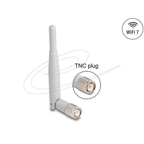 Delock WiFi 7 antenna TNC-dugó 2 - 3 dBi 13,5 cm mindenirányú, dönthető csatlakozással (szürke színű)