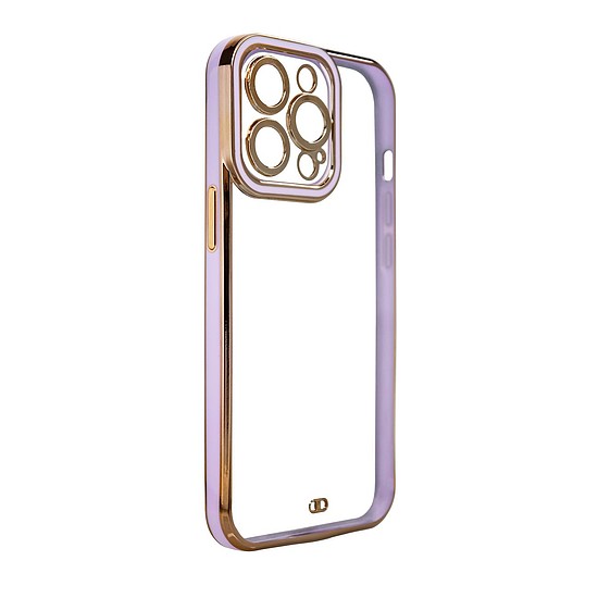 Divat tok iPhone 13 Pro készülékhez arany kerettel, zselés borítóval, lila