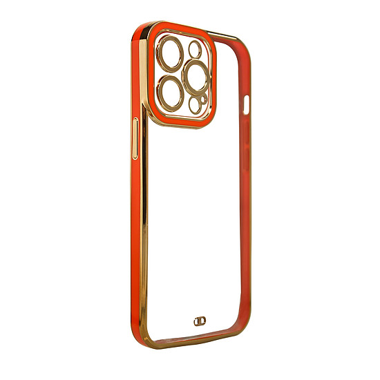 Divat tok iPhone 13 Pro Max készülékhez, arany kerettel, zselés borítással, piros