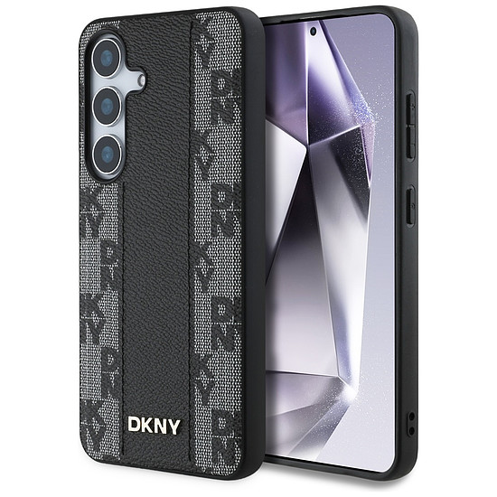 DKNY bőr kockás mintás MagSafe tok Samsung Galaxy S25 készülékhez, fekete