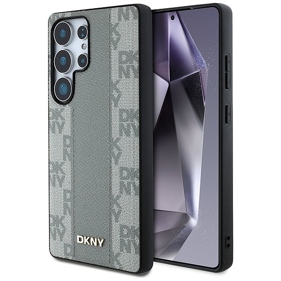 DKNY bőr kockás mintás MagSafe tok Samsung Galaxy S25 Ultra készülékhez, szürke