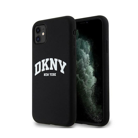 DKNY folyékony szilikon fehér nyomtatott logó MagSafe - iPhone 11 tok fekete (DKHMN61SNYACH)