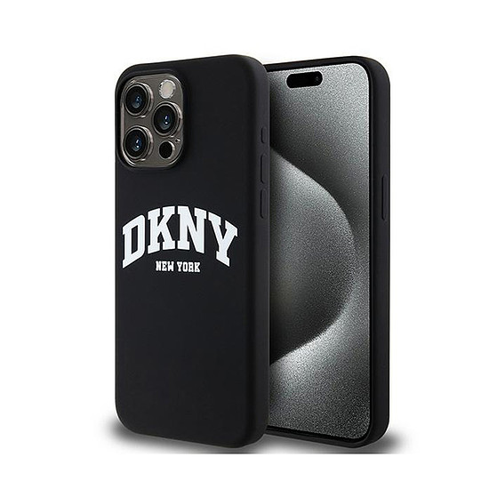 DKNY folyékony szilikon fehér nyomtatott logó MagSafe - iPhone 13 Pro Max tok fekete (DKHMP13XSNYACH)