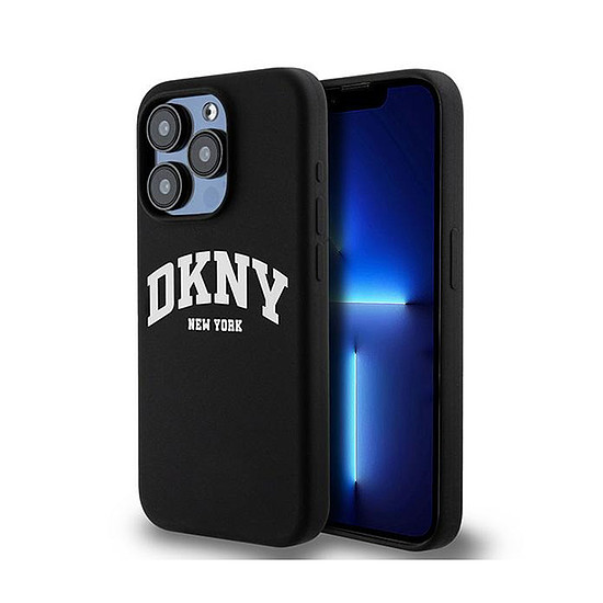 DKNY folyékony szilikon fehér nyomtatott logó MagSafe - iPhone 14 Pro tok fekete (DKHMP14LSNYACH)