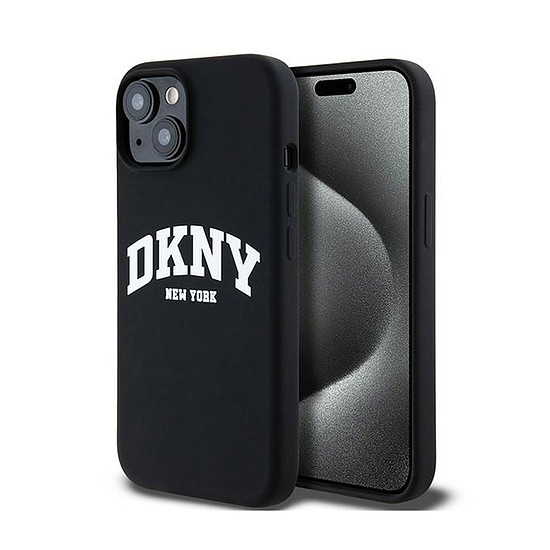 DKNY Folyékony Szilikon Fehér Nyomtatott Logó MagSafe - iPhone 15 / 14 / 13 tok fekete (DKHMP15SSNYACH)