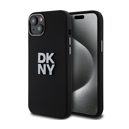DKNY folyékony szilikon fém logó - iPhone 15 / 14 / 13 tok fekete (DKHCP15SSMCBSK)