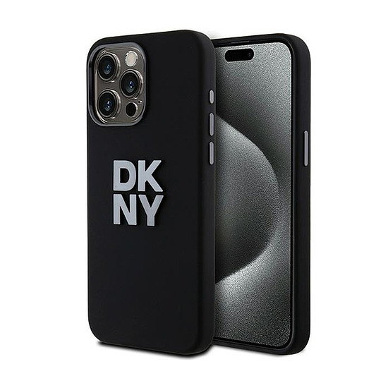 DKNY folyékony szilikon fém logó - iPhone 15 Pro Max tok fekete (DKHCP15XSMCBSK)