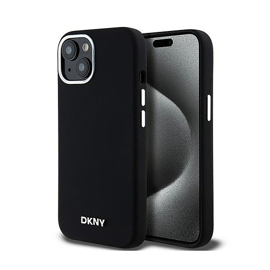DKNY folyékony szilikon kis fém logó MagSafe - iPhone 15 / 14 / 13 tok fekete (DKHMP15SSMCHLK)