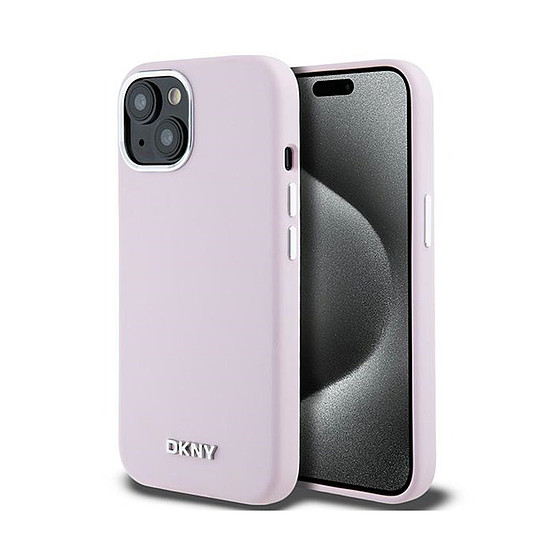 DKNY folyékony szilikon kis fém logó MagSafe - iPhone 15 / 14 / 13 tok rózsaszín (DKHMP15SSMCHLP)