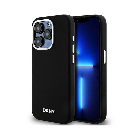 DKNY folyékony szilikon kis fém logó, MagSafe - iPhone 15 Pro tok fekete (DKHMP15LSMCHLK)