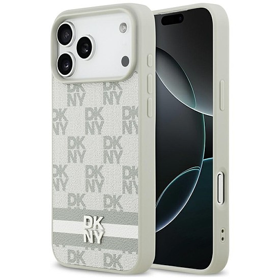 DKNY kockás mintás csíkos iPhone 17 Pro Max tok, bézs