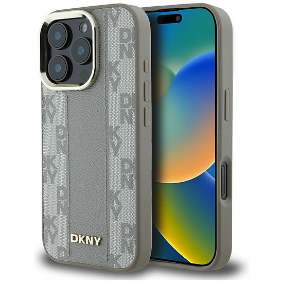 DKNY kockás mintás Magsafe iPhone 16 Pro tok - bézs