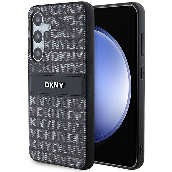 DKNY Leather Mono Stripe & Metal Logo tok Samsung Galaxy S24-hez - fekete