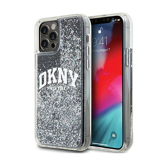 DKNY Liquid Glitter nagy logó - iPhone 12 / iPhone 12 Pro tok fekete (DKHCP12MLBNAEK)