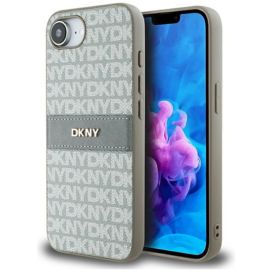 DKNY Repeat Texture Pattern with Tonal Stripe iPhone 16e tok - bézs