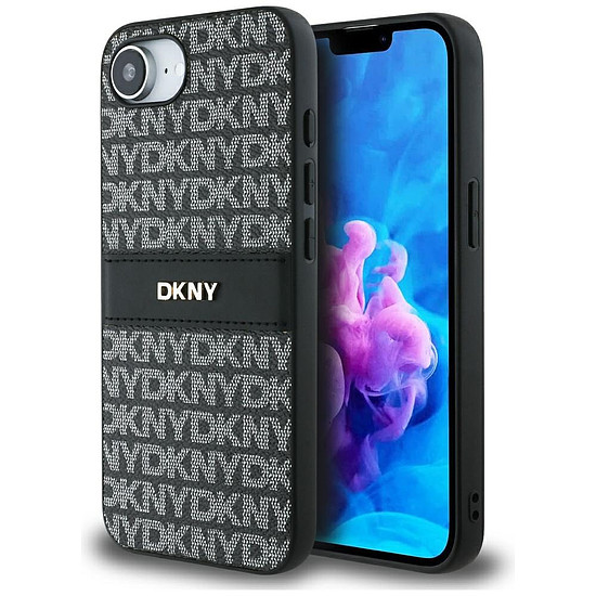 DKNY Repeat Texture Pattern with Tonal Stripe tok iPhone 16e-hez - fekete