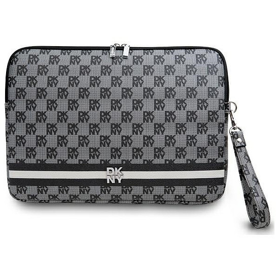 DKNY Sleeve Checkered Pattern Printed Stripes 14" Laptoptáska - Fekete
