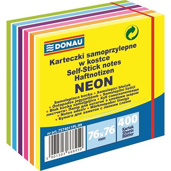 Donau öntapadós jegyzettömb 76x76mm 400 lap neon és pasztell kocka 7574011PL-99