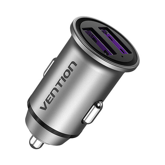 Dual Port Car Charger Vention FFEH0 USB A+A 30/30 Szürke