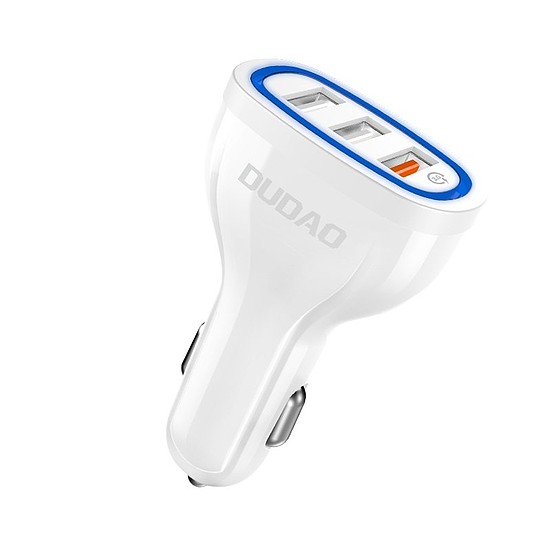 Dudao autós töltő Gyorstöltés gyorstöltés 3.0 QC3.0 2.4A 18W 3x USB fehér (R7S fehér)