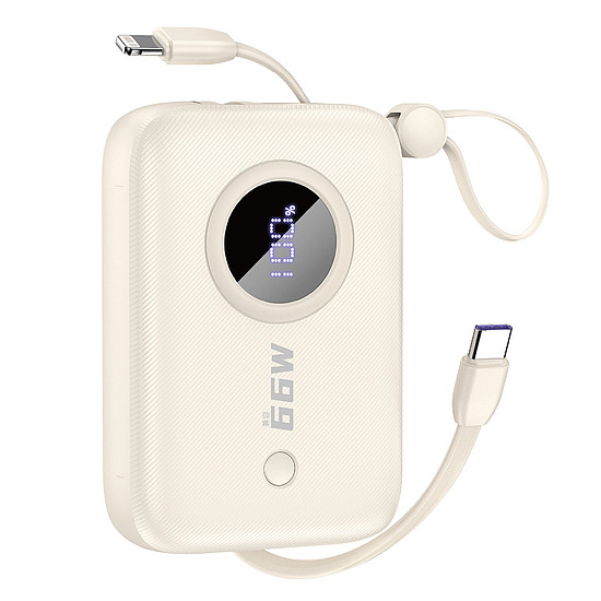 Dudao K14 10000mAh külső akkumulátor USB-C / Lightning kábellel - bézs