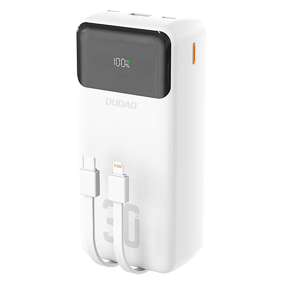 Dudao K15MAX 30000mAh PD 22.5W külső akkumulátor beépített kábelekkel - fehér