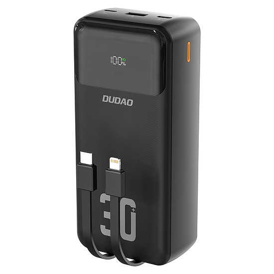 Dudao K15MAX 30000mAh PD 22.5W külső akkumulátor beépített kábelekkel - fekete