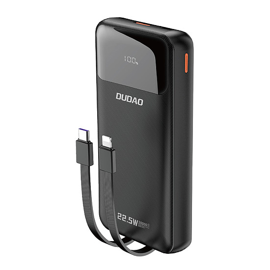 Dudao K15Pro Power Bank 20000mAh 22.5W PD USB-C / USB-A / Beépített Lightning és USB-C kábelek - fekete