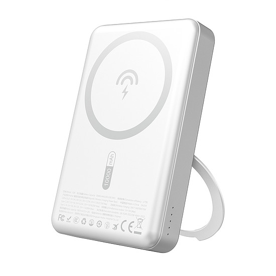 Dudao K28 10000mAh PD 22.5W MagSafe Powerbank fém tokkal és gyűrűs állvánnyal - ezüst