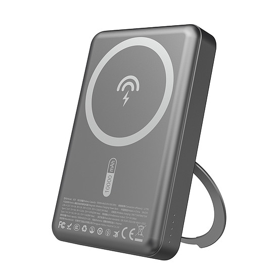 Dudao K28 10000mAh PD 22.5W MagSafe Powerbank fém tokkal és gyűrűs állvánnyal - szürke
