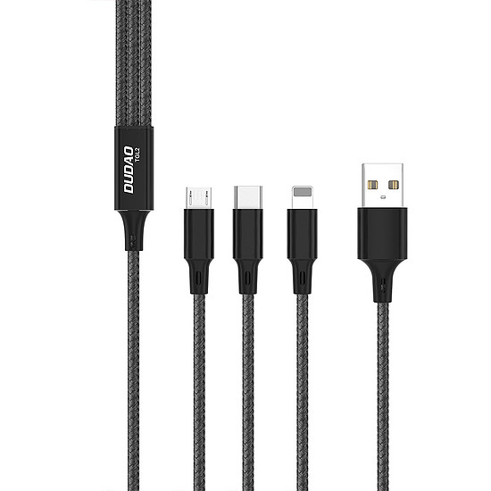 Dudao kábel, USB 3 az 1-ben kábel - USB Type C, micro USB, Lightning 6A 1,2 m - fekete (TGL2)