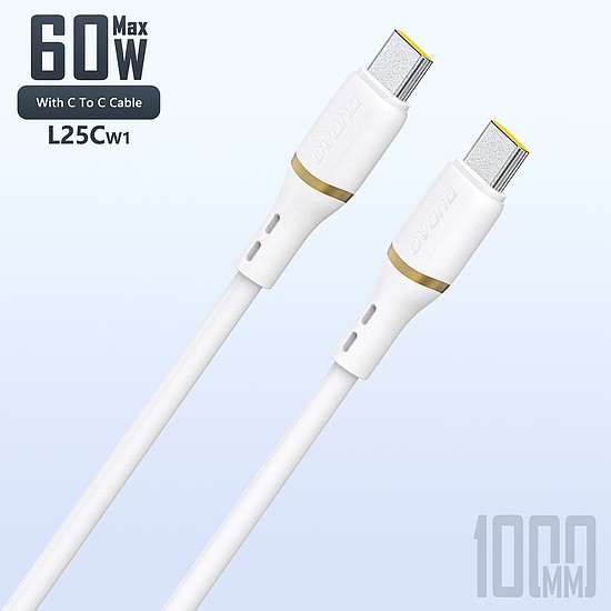 Dudao L25C USB-C - USB-C szilikon kábel 60W 1m - fehér