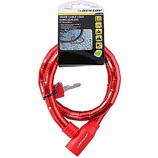 Dunlop lopásgátló kerékpárkulcsos zár piros (8711252563749_RED)